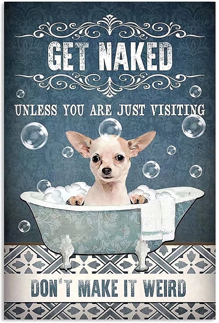 Tin Sign Puppy Bathtub Wall Retro Metal Tin Sign, Bathroom Decoration for Bars, Restaurants, Cafes and Bars, New Year, Metal Sign 12x16 Inches