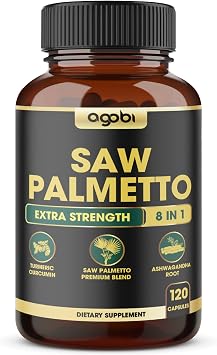 8in1 Saw Palmetto Prostate Support Supplement with Ashwagandha, Turmeric, Ginger, Nettle Leaf, Holy Basil & More - 120 Vegan Capsules for 2 Months