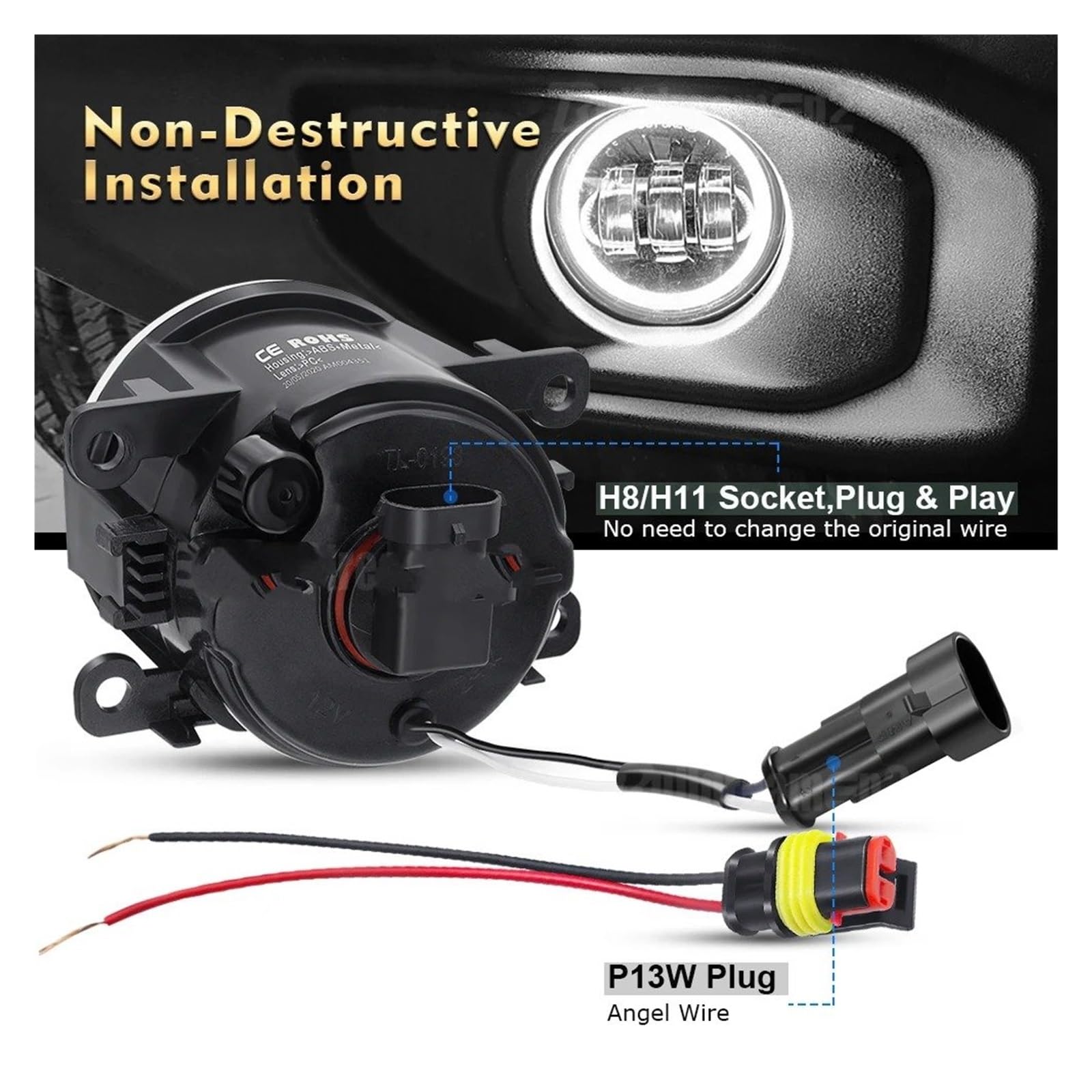 FARO FANALE 2 X Gruppo Luce Nebbia Dell'occhio Angelo Per Opel Per Corsa D Hatchback 2007-2015 Auto LED Lente Nebbia Lampada Marcia Diurna DRL 30W H11 12V Fari Anteriori(Bianco)
