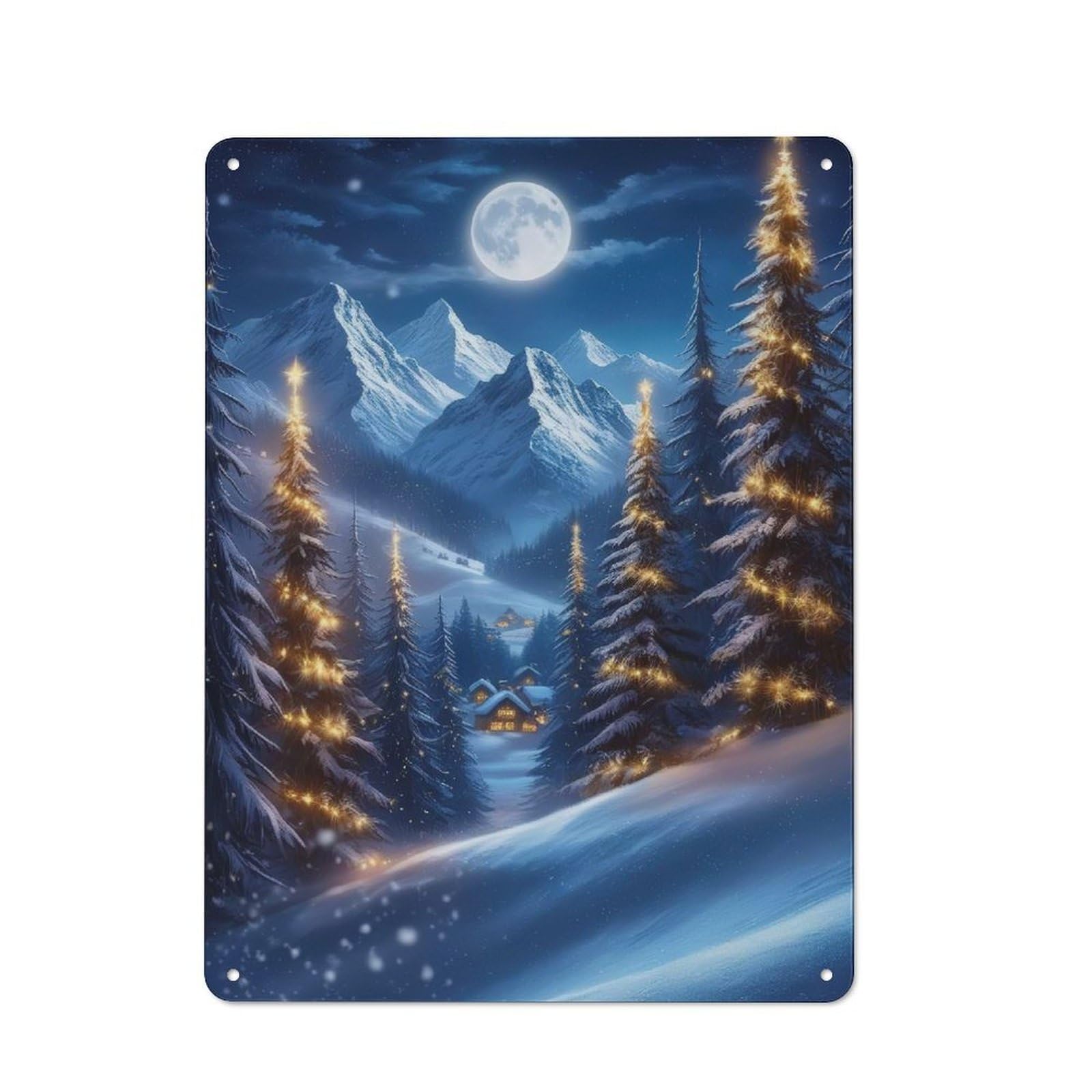 Junmoney Snowy Christmas Village Vintage Printed Metal Sign 40X30cm For Bar Or Restaurant, For Restaurant Interior Fans