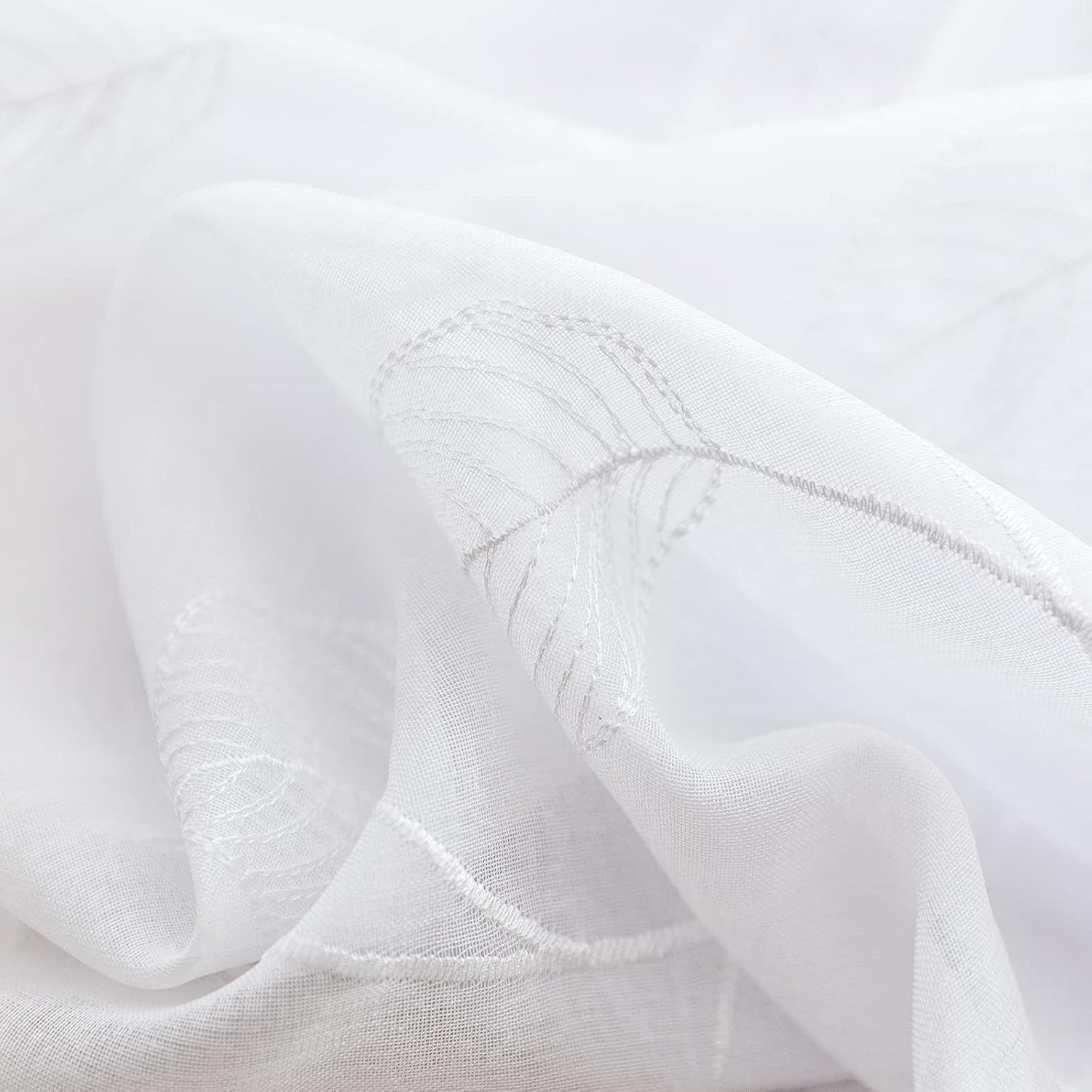 Lazzzy White Sheer Curtains Leaf Embroidered 63 Inch Length for Living Room Bedroom Rod Pocket Voile Window Drapes 2 Panels