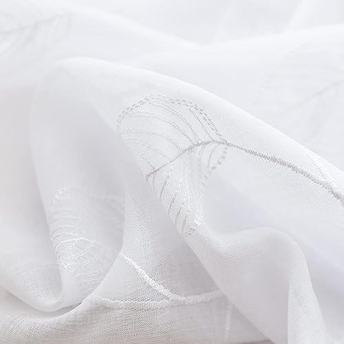 Miniatura 3 de Lazzzy  Cortinas traslúcidas con hojas bordadas (2 piezas)