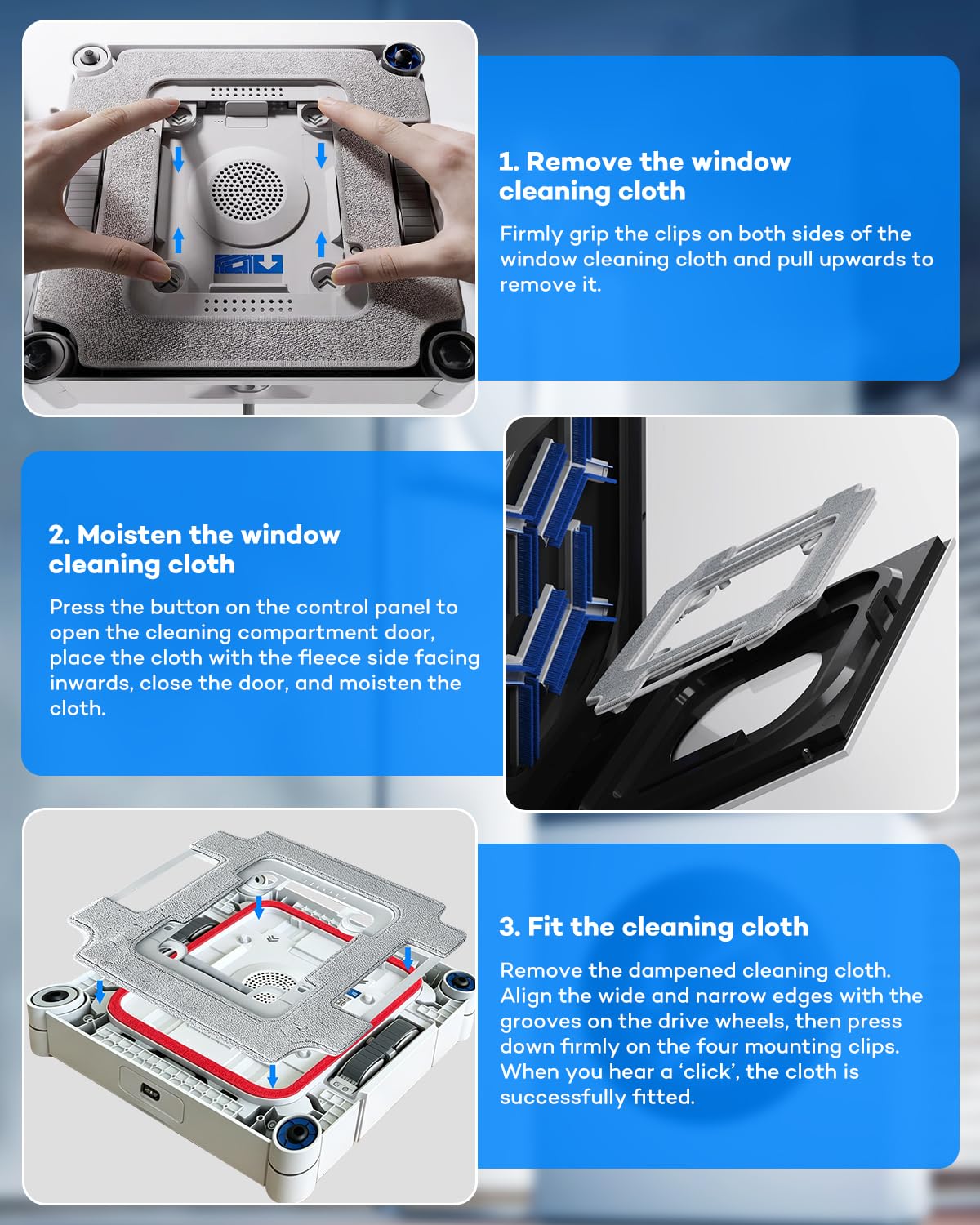 Chuancheng Confezione da 4 panni in microfibra con staffa di supporto per robot per la pulizia dei vetri ECOVACS WINBOT W3 Omni