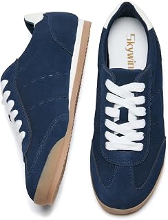 Women's Genuine Leather Suede Sneakers Lightweight Retro Low Profile Sneaker for Women Casual Everyday Comfort Walking Shoes