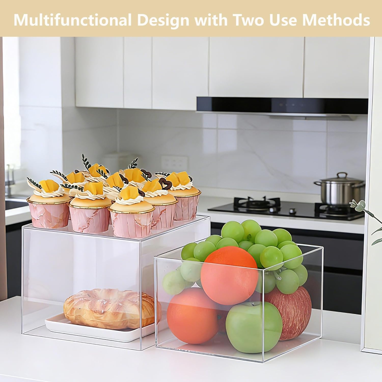 6Pcs Acrylic Buffet Risers, Large Food Risers for Buffet Table, Display Stand Shelf for Party, Clear Cube Boxes Dessert Table Display Set, Risers Display Stands (Clear)