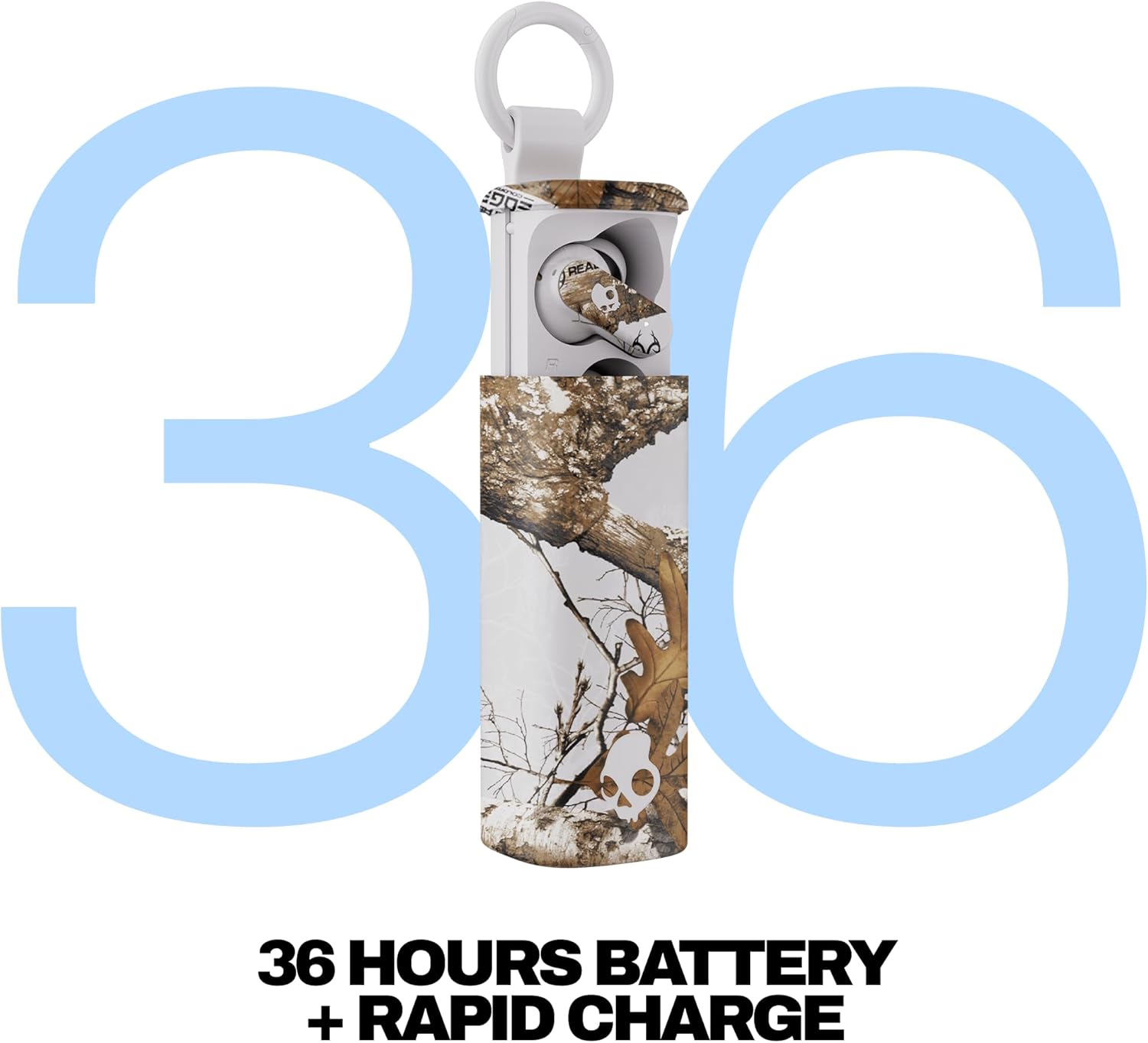 Skullcandy Dime Evo Wireless Earbuds, Bluetooth Headphones, Noise Isolating Fit, Up to 36 Hours Battery, Microphone for iPhone Android, Easy Carry with Clip-Anywhere Case - Realtree Edge Colors White - Image 2