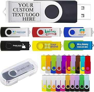 Personalized Custom USB Flash Drives 256MB 5-1000Pack, USB 2.0 Customized Thumb Drives with LED Indicator, Customizable USB Sticks Printing Exclusive Text & Logo on Double-Sides