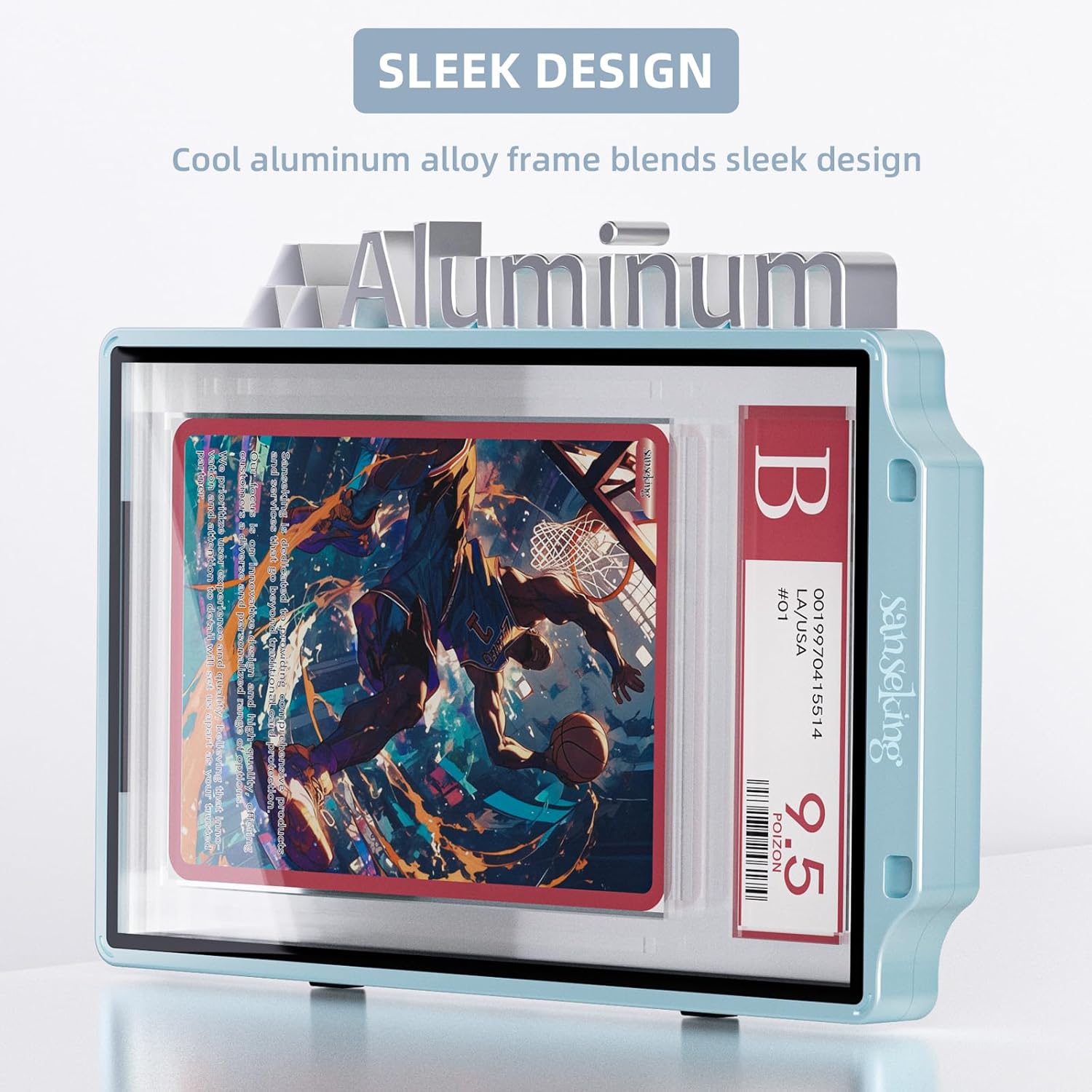 Graded Card Guard Case for BGS Slab Case for Graded Cards Metal Magnetic UV Protection Stackable Graded Card Slab Guard Glass Display Bumper Fit RPA Slabs Mags (Ice Blue,55PT)