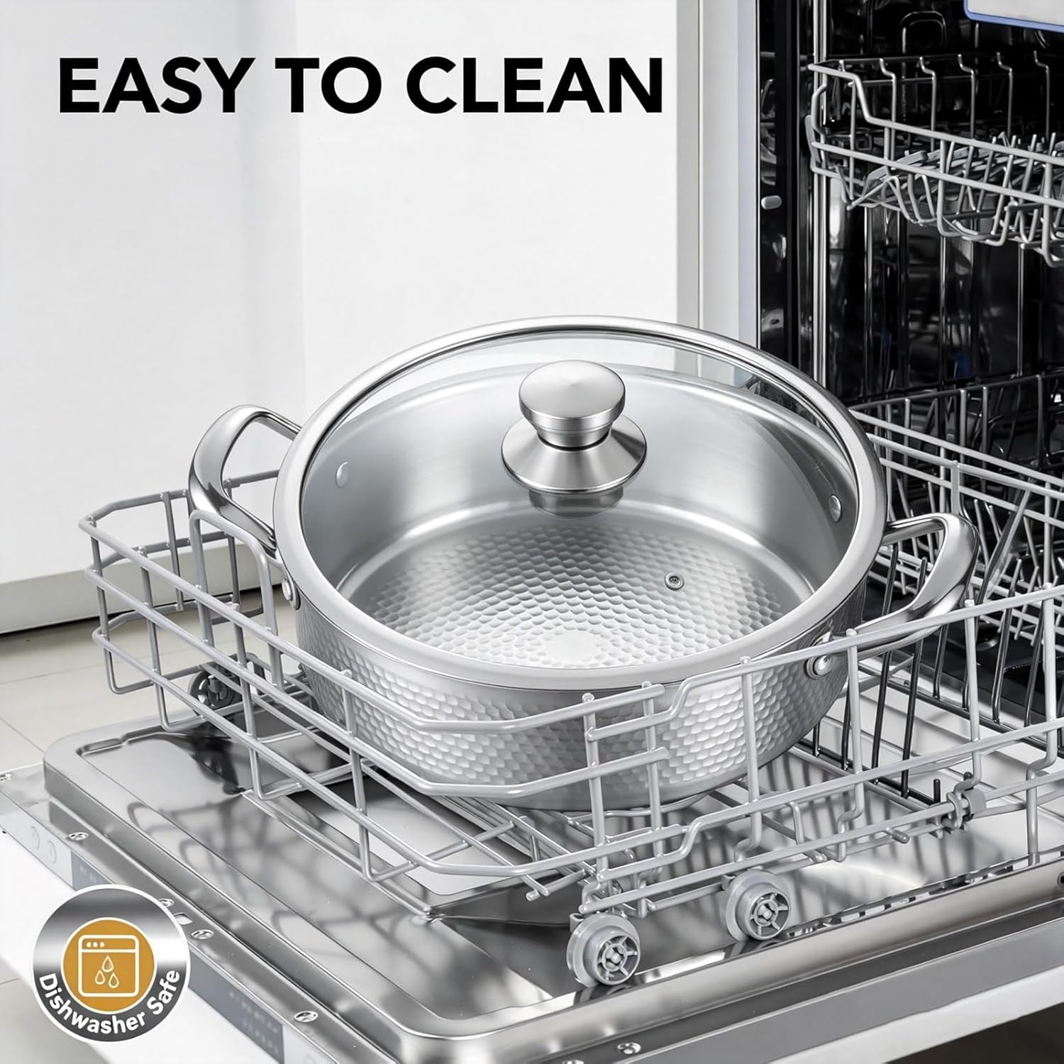 Titanium Hammered Pro Pan, 5QT Saute Pan with Lid, 12 Inch Deep Frying Pan for Cooking, Non-Toxic Skillet, Dishwasher&Oven Safe, Works on All Stoves,5QT