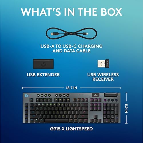 Miniatura 9 de Logitech G Teclado mecánico inalámbrico Lightspeed 915 X para juegos, teclas PBT de doble disparo, teclas totalmente programables, teclados RGB