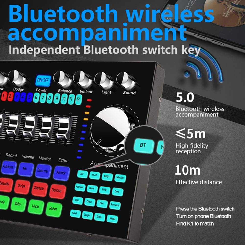CALIDAKA Bluetooth Mini Sound Mixer Board Live Sound Card for Live