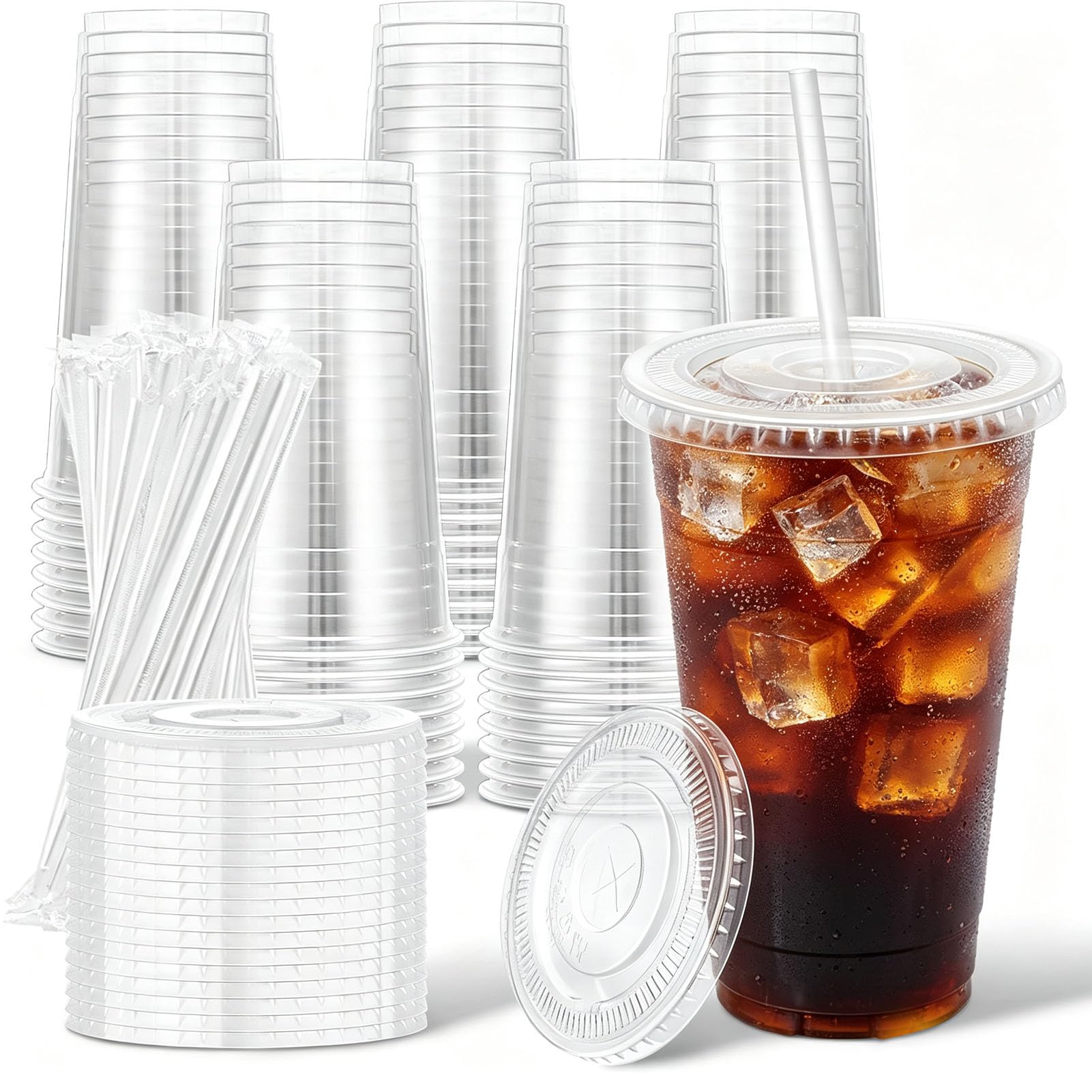 Clawsoff 100 Pack 20 oz Disposable Clear Plastic Cups with Lids and Straws — Amazon image 9
