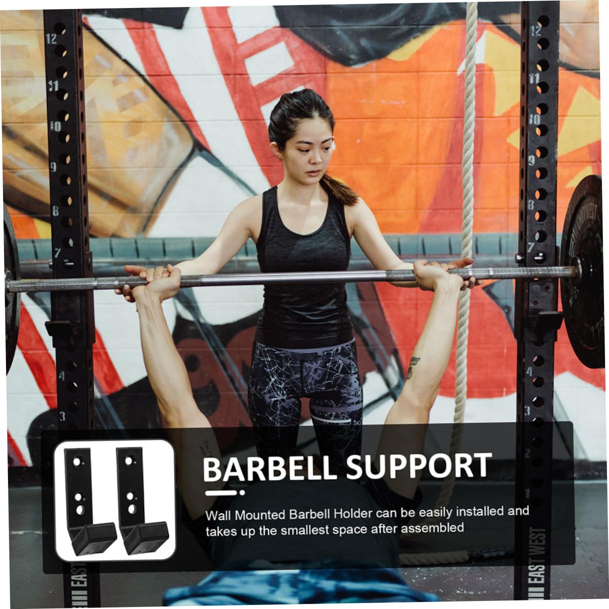 Beavorty Porta Bilanciere da Muro in PC Nero, Supporto per Pesi Palestra Leggero e Facile da Installare, Set 4 Pezzi per Garage Gym e Uso Commerciale