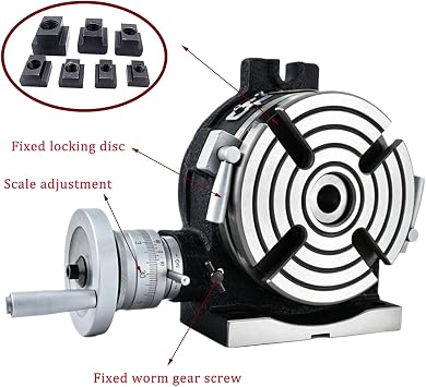 Rotary Table Horizontal Vertical with Indexing Plates, Cast Iron Milling Attachment for Precision Machining, 4-Slot Design for Enhanced Stability