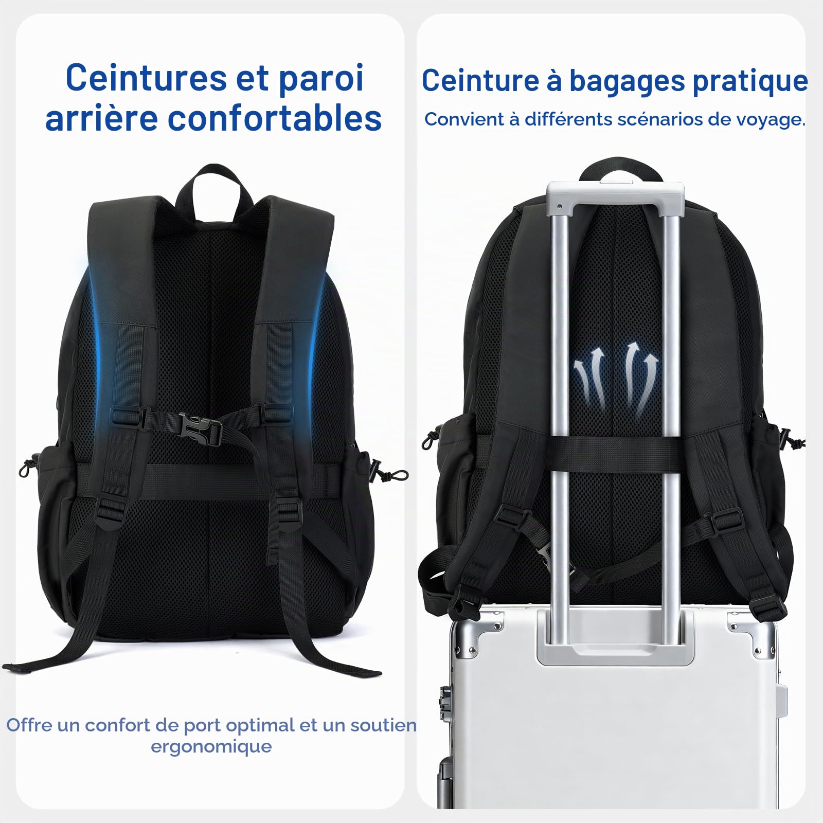 Sac à Dos Pour Ordinateur Portable 32L Pour Femmes Et Hommes,Grande Capacité et Tissu Imperméable,Pour Les Voyages,Les Activités de Plein Air et Le Bureau(DS07-Black)