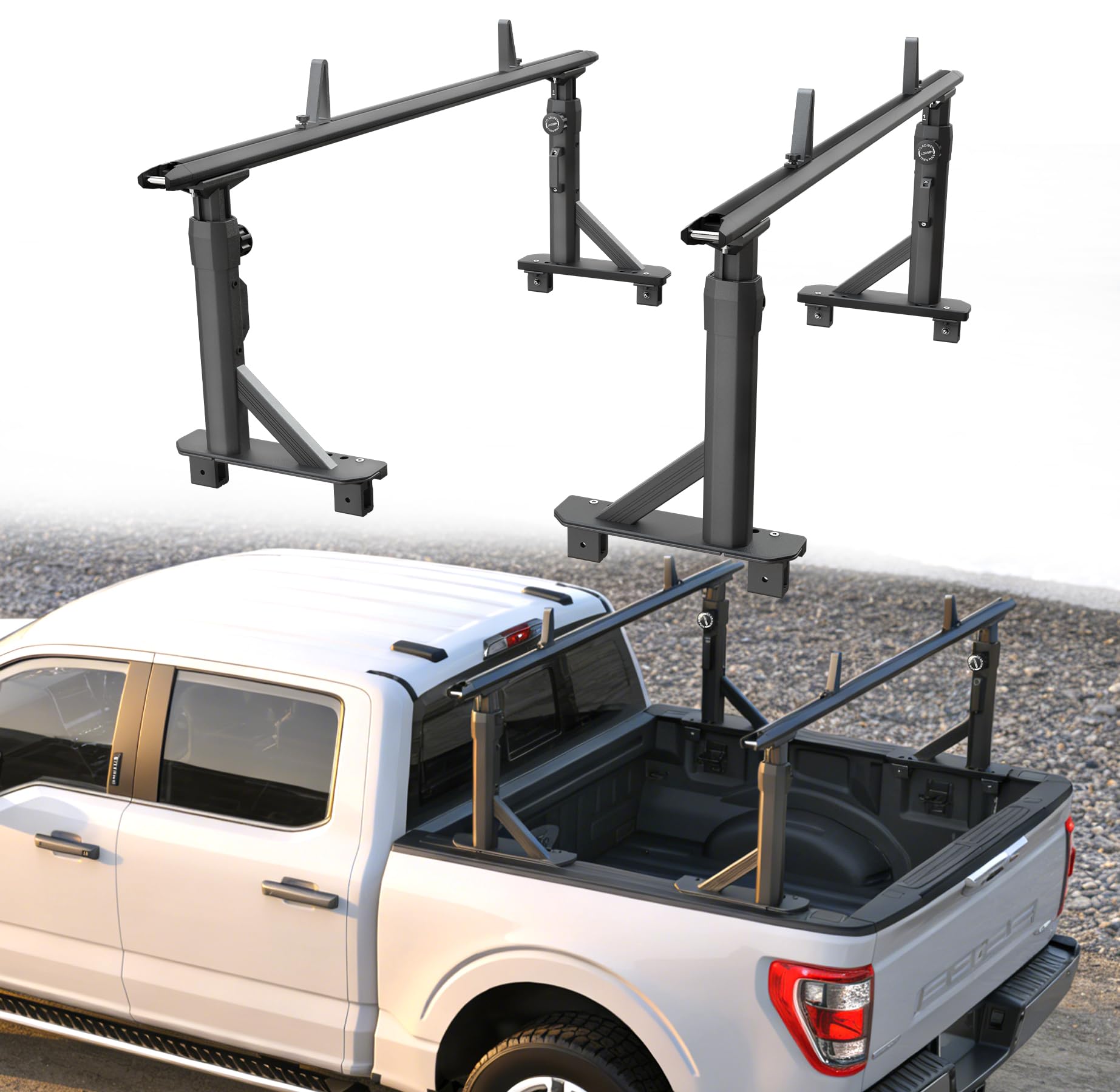 TRUMGETA Aluminum Truck Ladder Rack Fit for F-150, Silverado, Ram, Sierra