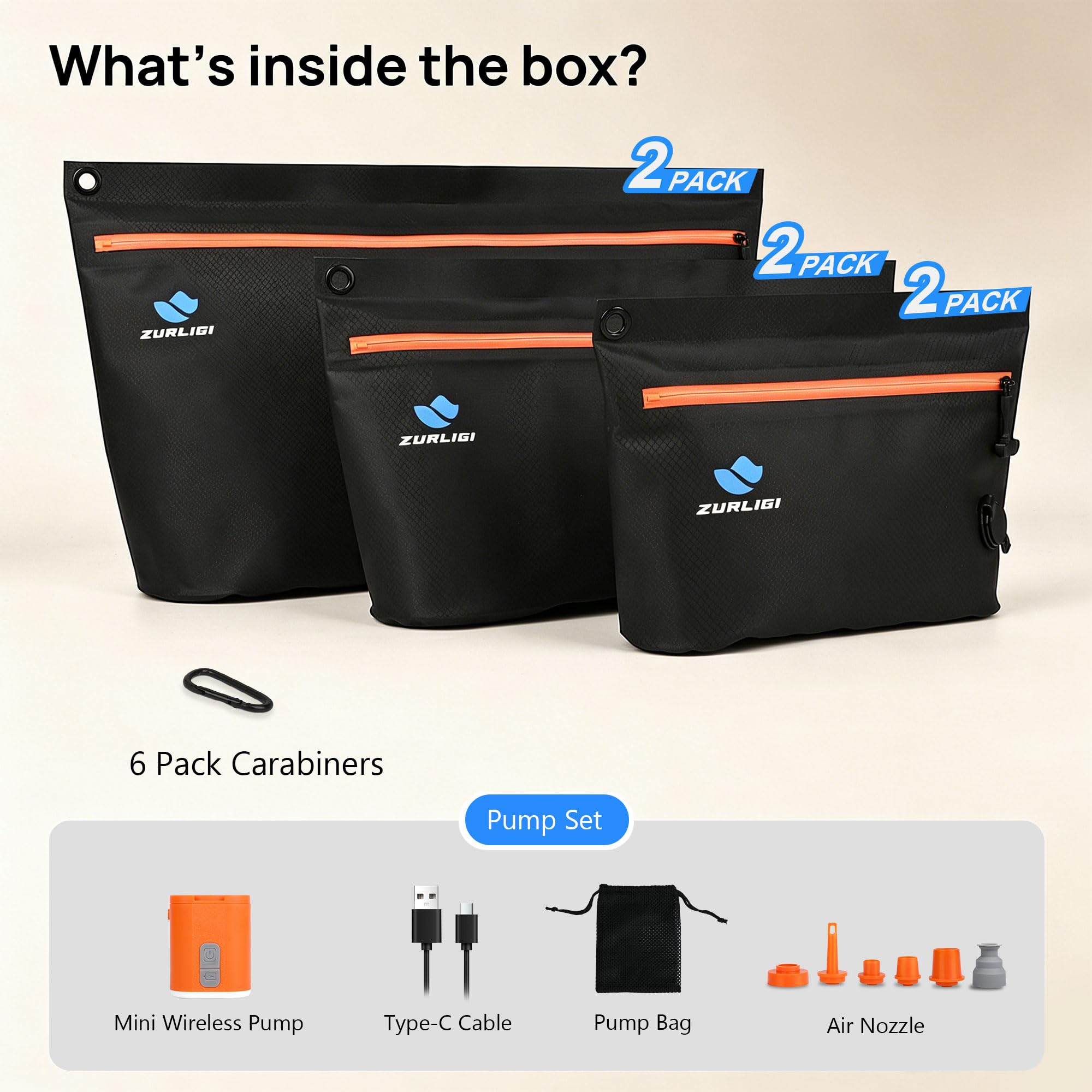 Zurligi Kit de bolsas de vacío de viaje con bomba, paquete de 6 bolsas de compresión IPX8 impermeables y duraderas de TPU antirasgaduras para ropa, ahorro de espacio para ropa interior, adecuadas para