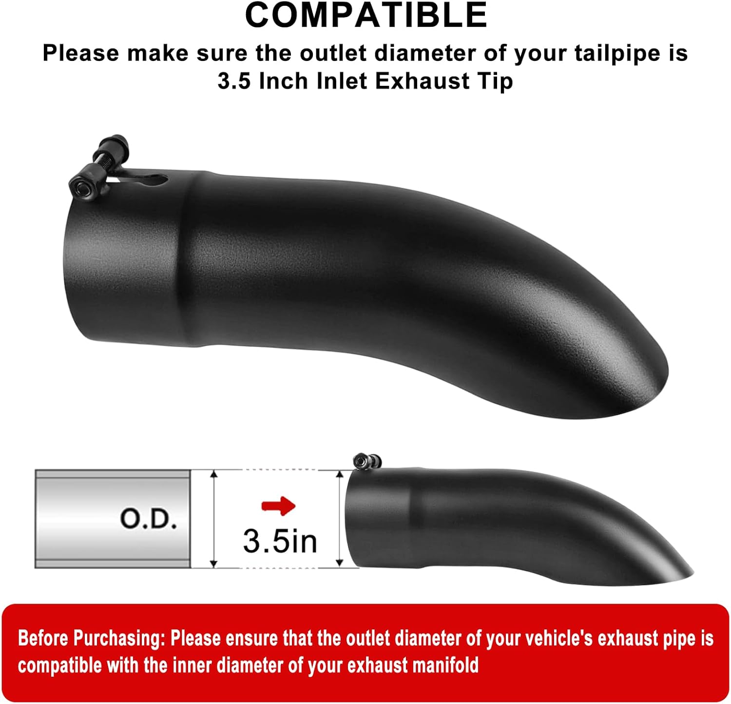 MuHize Exhaust Tip 3.5" Inlet, 3.5" Outlet 12" Length Performance Exhaust Elbow, Bolt on, Rolled Edge, Black Powder Coated Tailpipe, Diesel Exhaust Pipe for Pickup Truck, Car, Truck