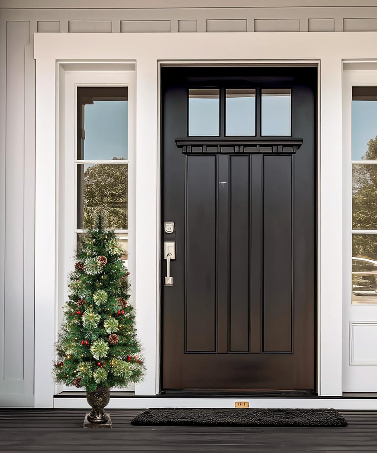 Decoway 4ft Christmas Tree Pre-lit Artificial Trees for Entrances with Gold Pot Base, Flocked Snow 70 Warm White Led Lights, for Entrance, Home Decorations Holiday Decor - Image 8