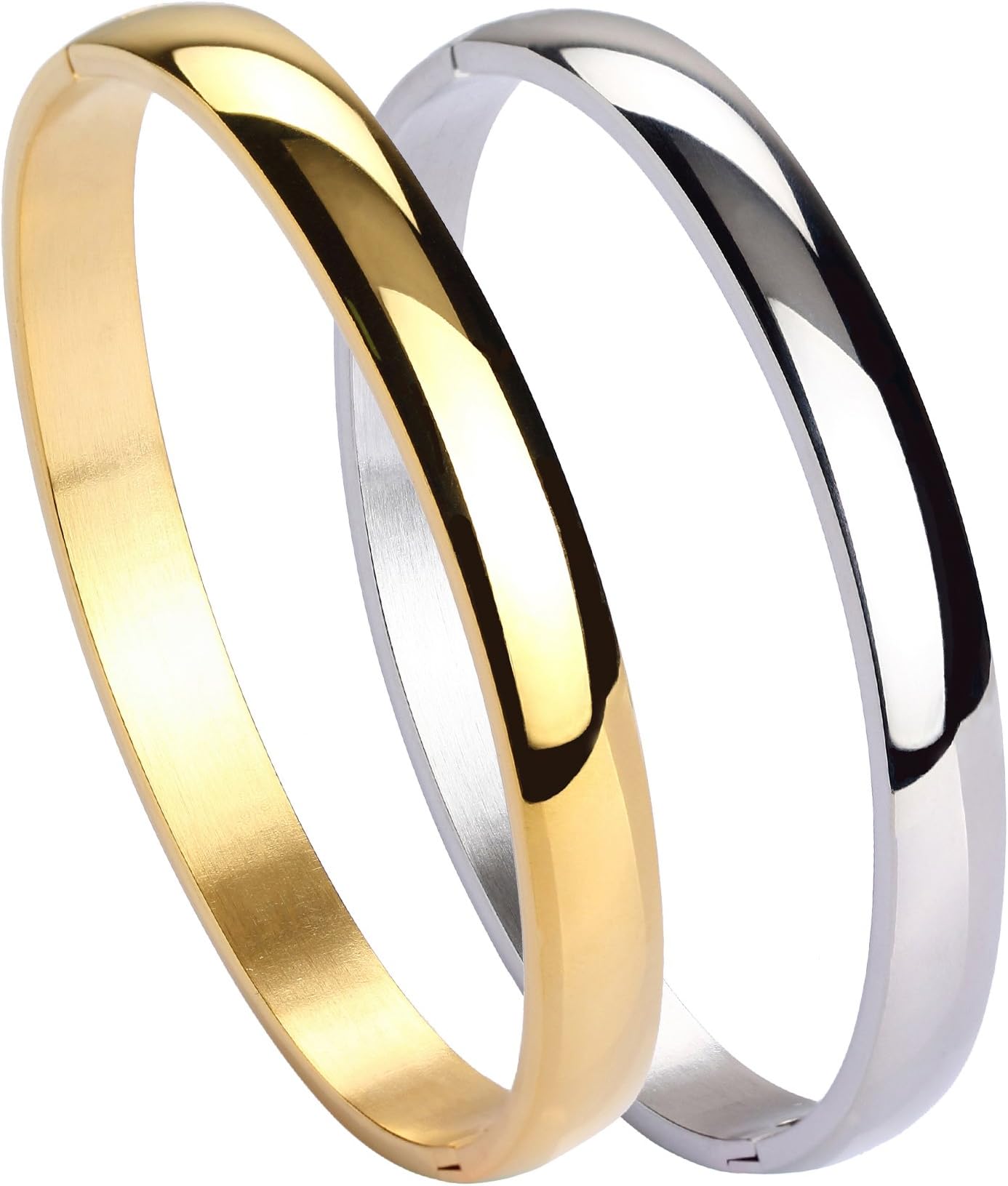Stainless Steel Bracelet for Women Girls High Polished Bracelet Grooved Cuff Bangle 7"
