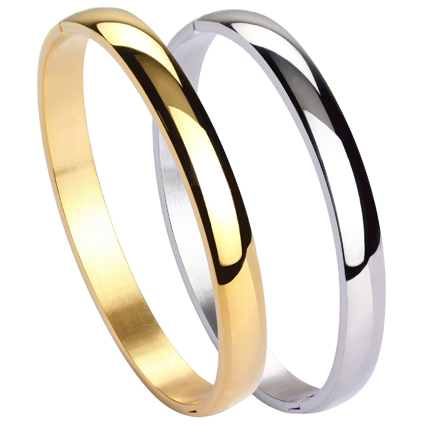 Stainless Steel Bracelet for Women Girls High Polished Bracelet Grooved Cuff Bangle 7"