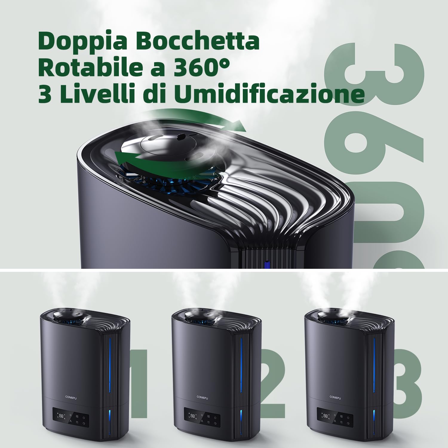 CONOPU Umidificatore Ambiente 6L, Umidificatore Ultrasuoni a Temperatura Costante Per La Casa Con Tre Modalità, Umidificatore Silenzioso Con Più Modalità Di Mmidità e Funzioni Temporali, OZJ21S07
