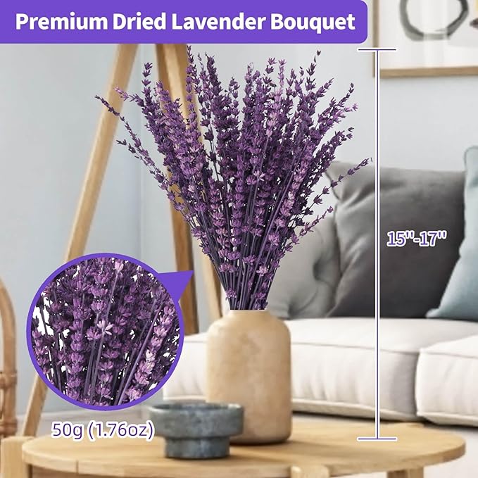 Manojo de flores de lavanda secas púrpura preservadas 15-17 pulgadas miniatura 3