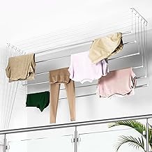 Stainless Steel Heavy Duty (6 Pipex6 Feet) Ceiling Cloth Dryer Stand |UV Protected Nylon Ropes Individual Dropdown Balcony Cloth Hanger For Drying, Hanging, For Wall, 60x180x10 Cm