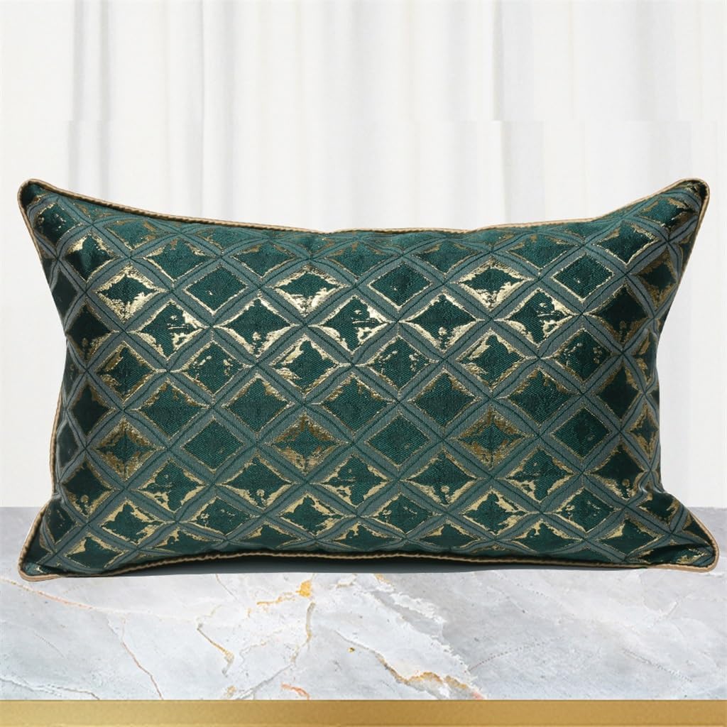 HBJWOV Green Gold Plaid Living Room Sofa Waist Pillow Cushion Hotel Accommodation Soft Case(40 * 60cm)