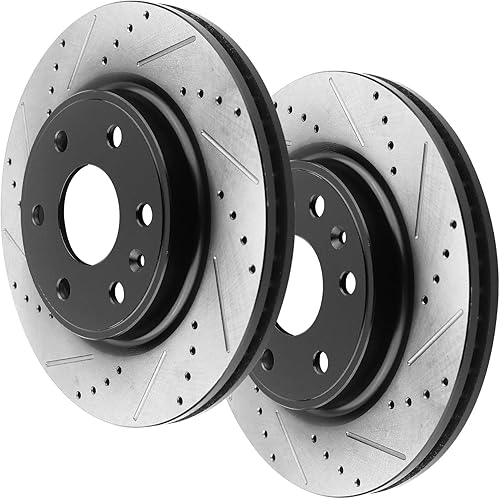 Miniatura 3 de Rotores de freno delantero de 12.80 pulgadas de 12.795 in, disco de freno ranurado perforado resistente con pastillas de cerámica de repuesto para