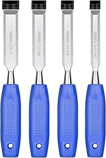 GREBSTK 4 Pcs Wood Chisel Set CRV Steel Bevel Sharp Edge Bench Chisels with Safety Caps for Woodworking and DIY Projects 1/4", 1/2", 3/4", 1"