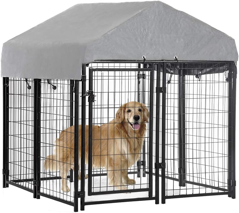 BestPet Large Heavy Duty Dog Crate, 4' x 4' x 4.3', Black, Secure, Weather Proof, Durable, Lockable, Waterproof