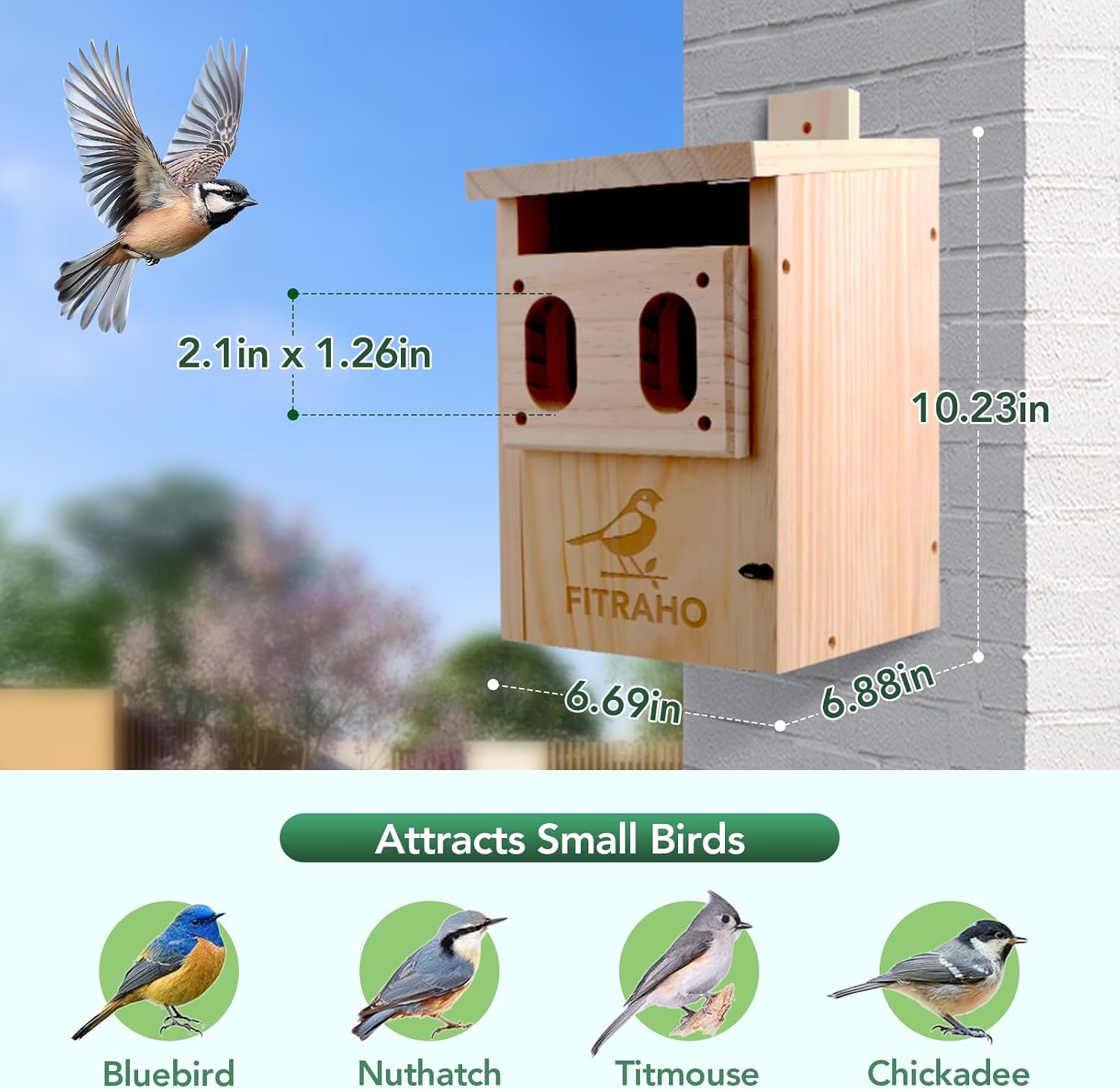 Bird Houses for Outside, Durable Birdhouse with Dual Entrances, Weatherproof & Perfect for Bluebirds, Wrens, Finches & Swallows
