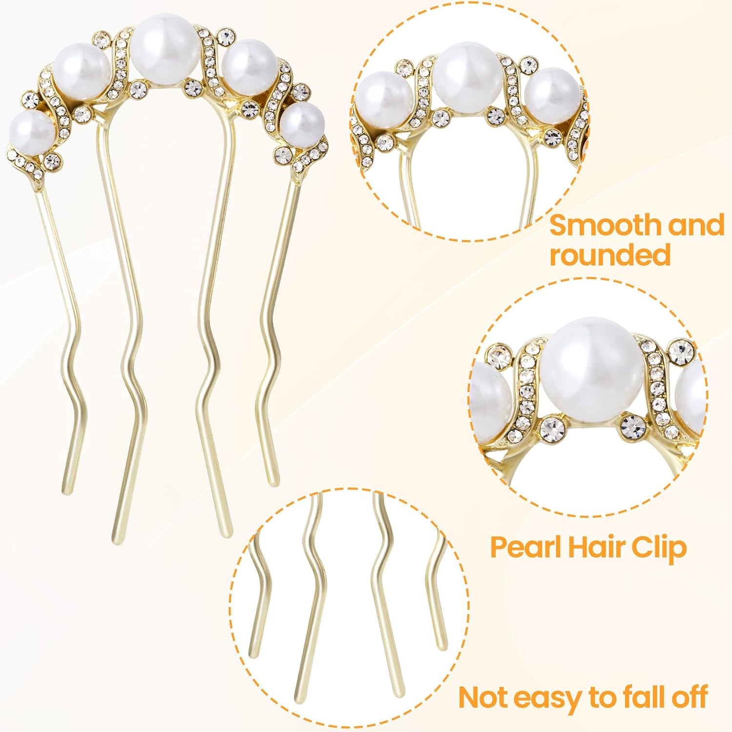 2 Pcs Pearl Hair Pins U Shaped, Elegant Vintage French Pearl Hair Comb, French Twist Hair Pin for Brides, Bridesmaid, Party, Daily, Holiday (Gold, Gun Black - Rhinestone)