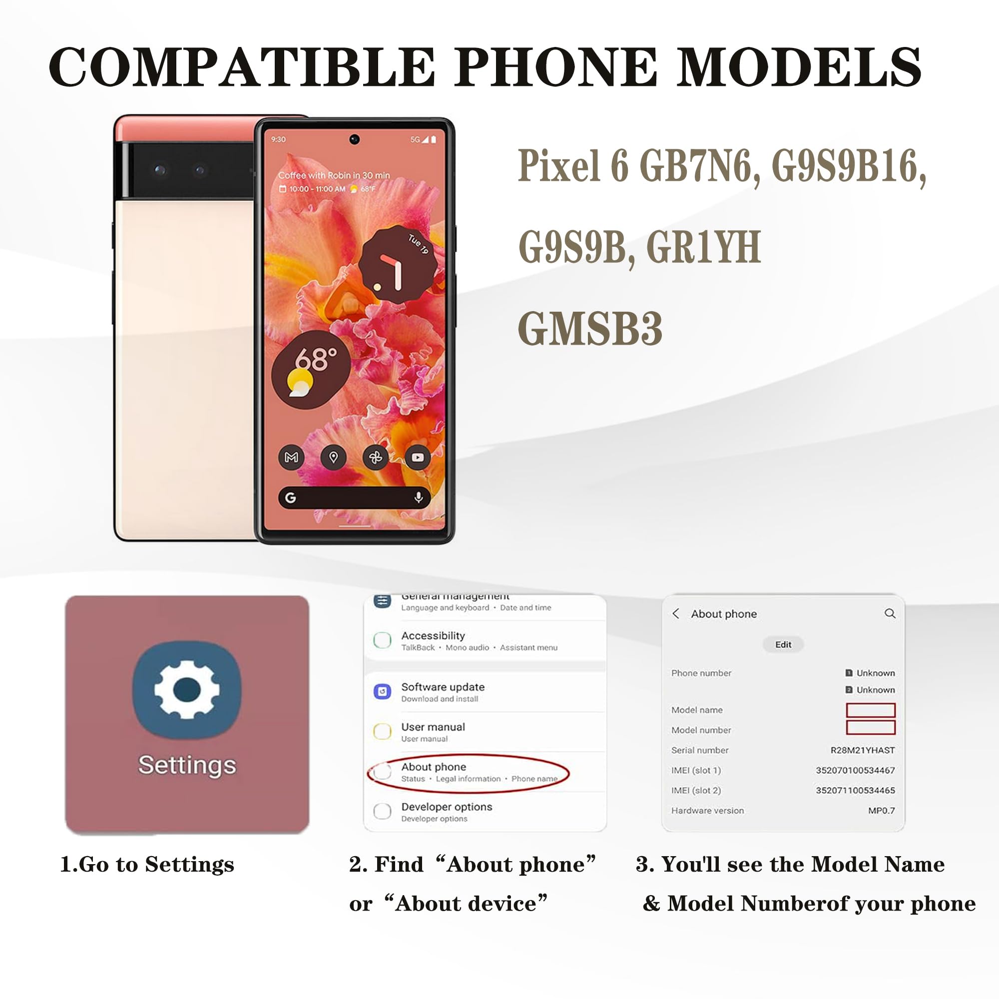 GDDGFVKV GMSB3 Batteria di ricambio compatibile con Google Pixel 6 GB7N6, G9S9B16 3.86V 4614mAh 17.81Wh