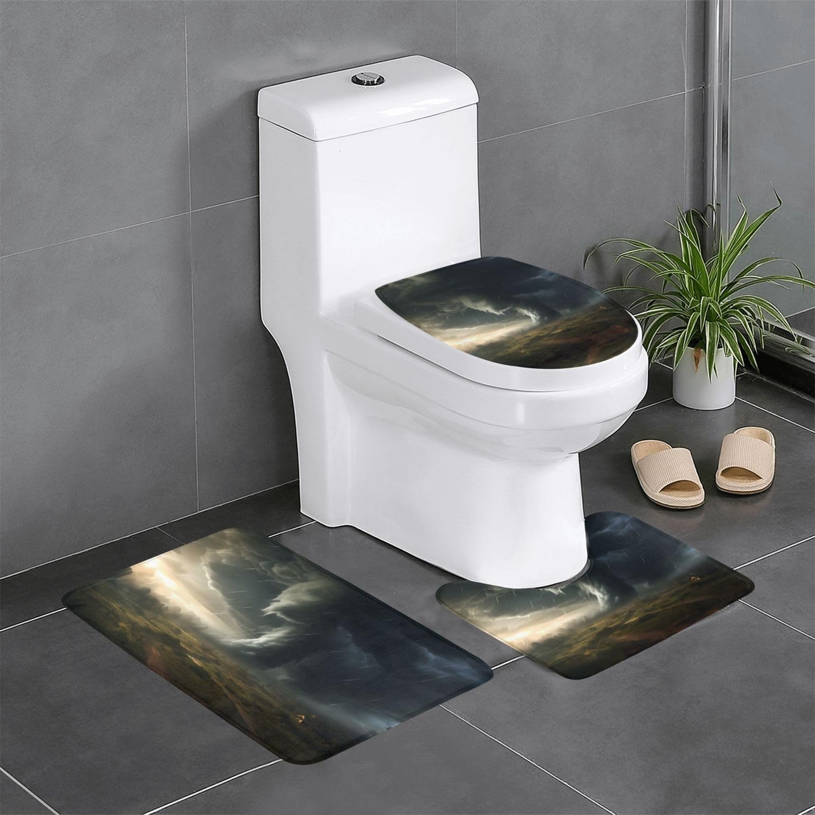 Tapis de salle de bain Tornado lot de 3 design moderne pour rafraîchir vos toilettes