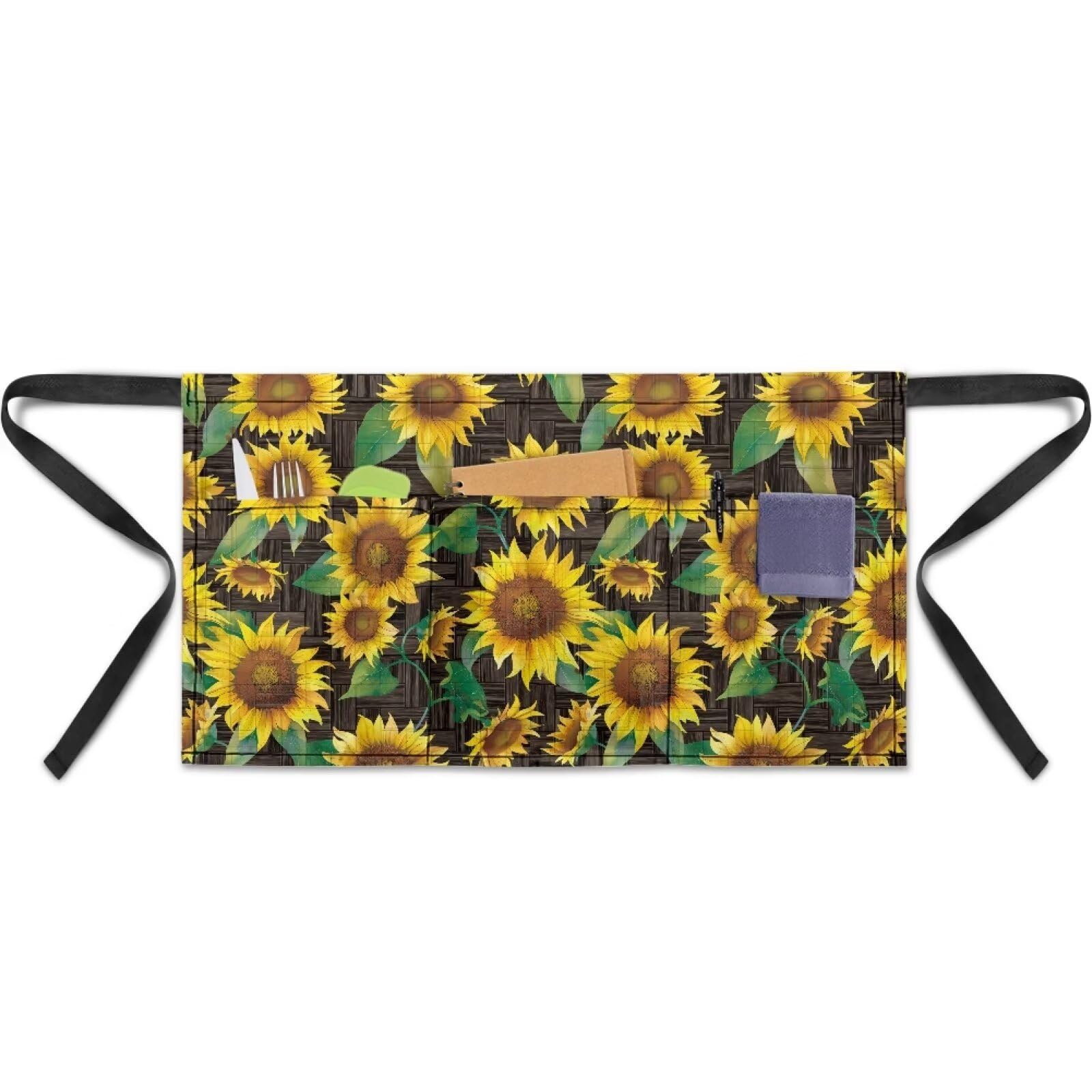 Bivxisrvo Sunflower Kitchen Aprons for Women with Pockets Half Waiter Serving Short Aprons Waterproof Resistant Chef for Cooking Grill BBQ Baking for Men Women Unisex Waist Aprons for Home
