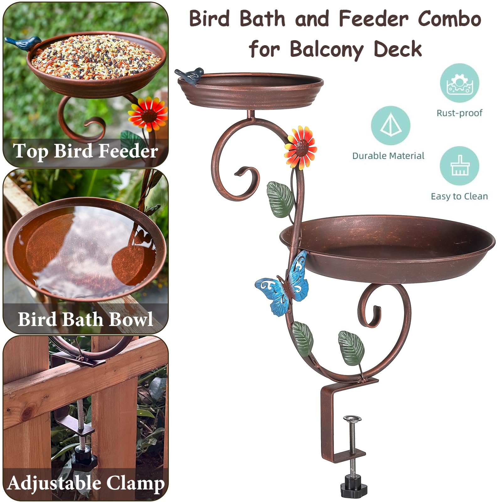 Bird Bath Railing Snapklik.com : Aifeorzo Deck Bird Bath, Metal Birdbath And Feeder For ...