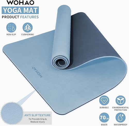 Miniatura 2 de Extra Thick 8mm Yoga Mat, 72"x28" Non Slip Exercise Mat, Reversible 2-Sided Dual Color Premium POE Material, with Carrying Strap for Yoga, Pilates,