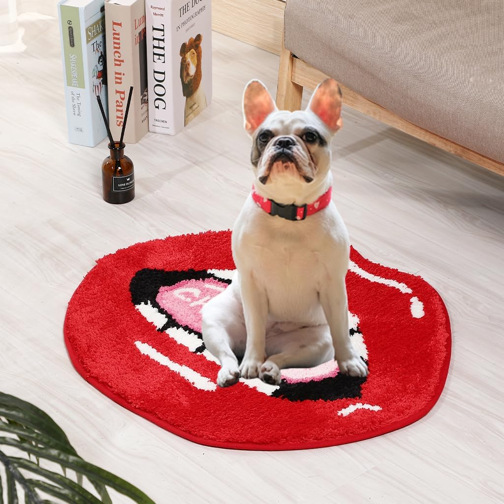 Red lips Bath Mat for Bathroom, Valentine Red Lips Bathroom Rug Non-Slip for Shower, Soft Absorbent Microfiber Bathtub Lips Rugs, Funny Cute Chill Pill Small Washable Floor Mats Kids Room Decor