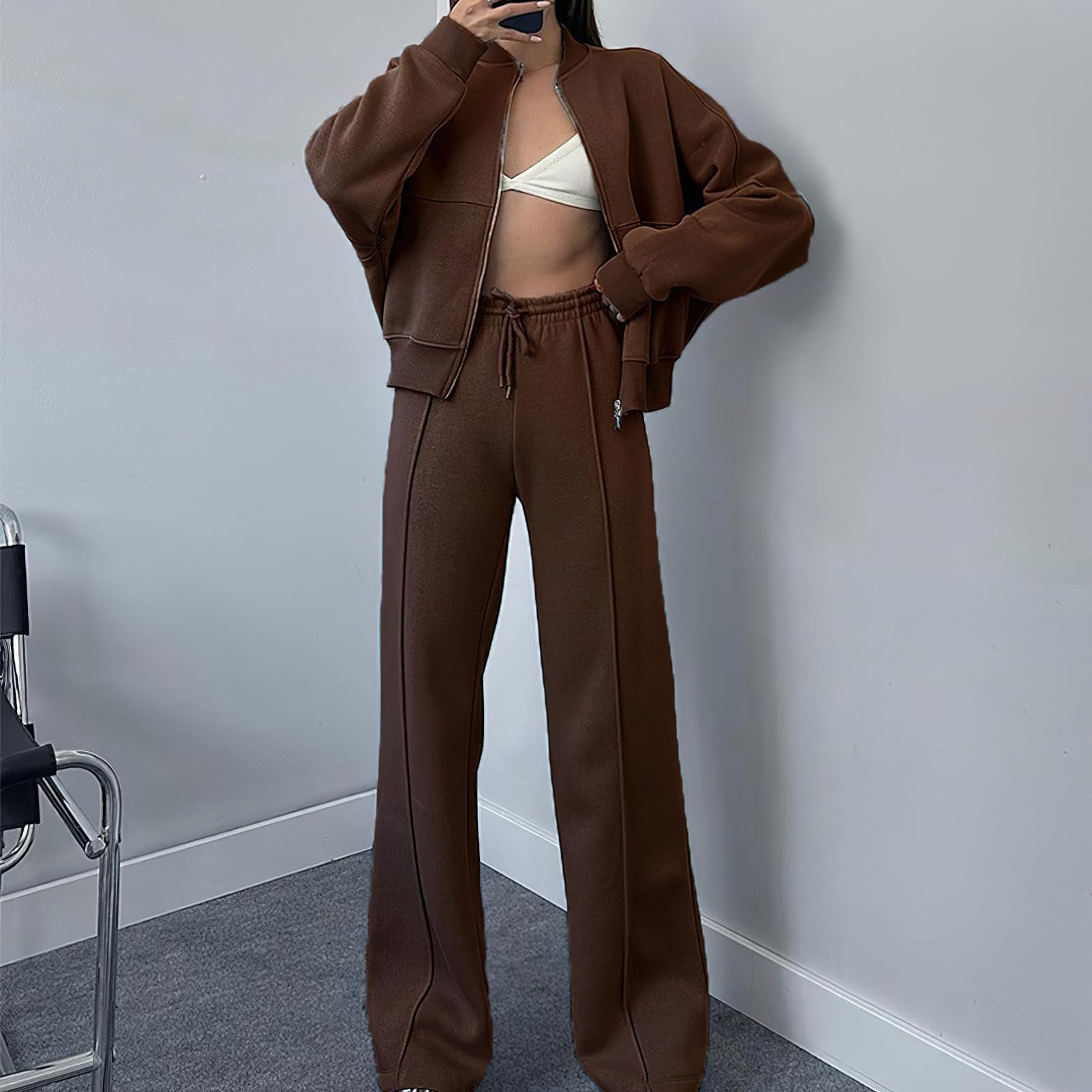 amropi Chándal de Mujer Chaqueta Sudadera con Cremallera y Pantalón Deporte Conjunto — view 5