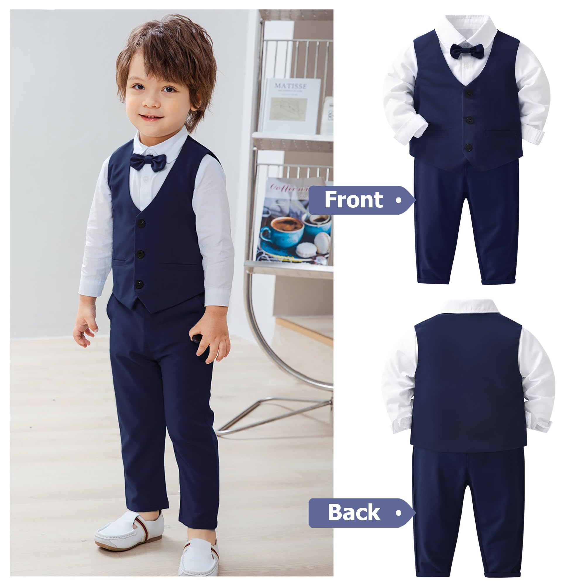 Jungen Anzug Set Langarm Weißes Hemd & Weste & Hose + Krawatte Smoking für Festliche Party Hochzeit Tauf Kleidung