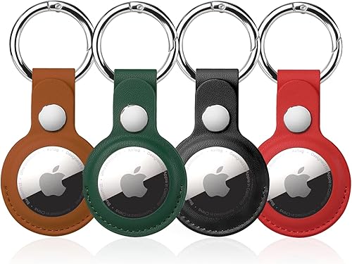 Paquete de 4 soportes para AirTag, llavero de AirTag, funda de piel sintética para AirTagsmate para equipaje, viene con anillo de metal para