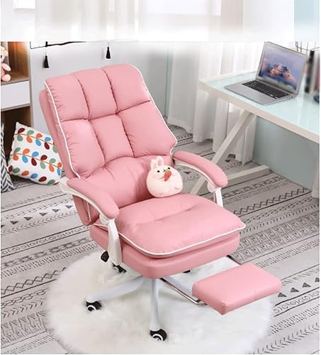 Miniatura 2 de Silla reclinable de piel de vaca, cómoda para el hogar, silla de oficina, reclinable, masaje de 7 puntos y reposapiés retráctil, rosa
