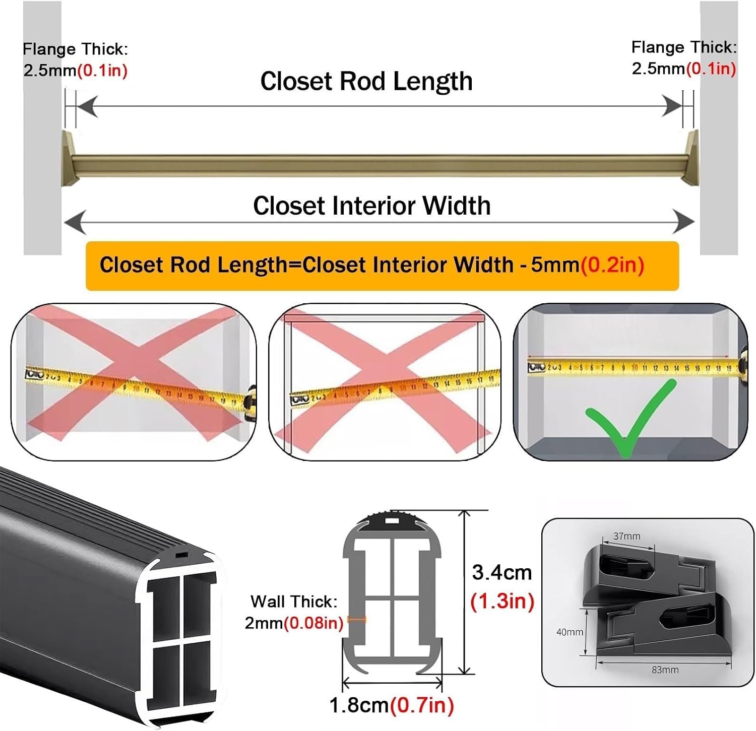 Adjustable Closet Hanging Rods for Clothing Storage Mini Wardrobe Wall Poles for Sweatshirts Jerseys & Blouses 35IN (89CM) Versatile Bars for Cabinets & Shower Curtains