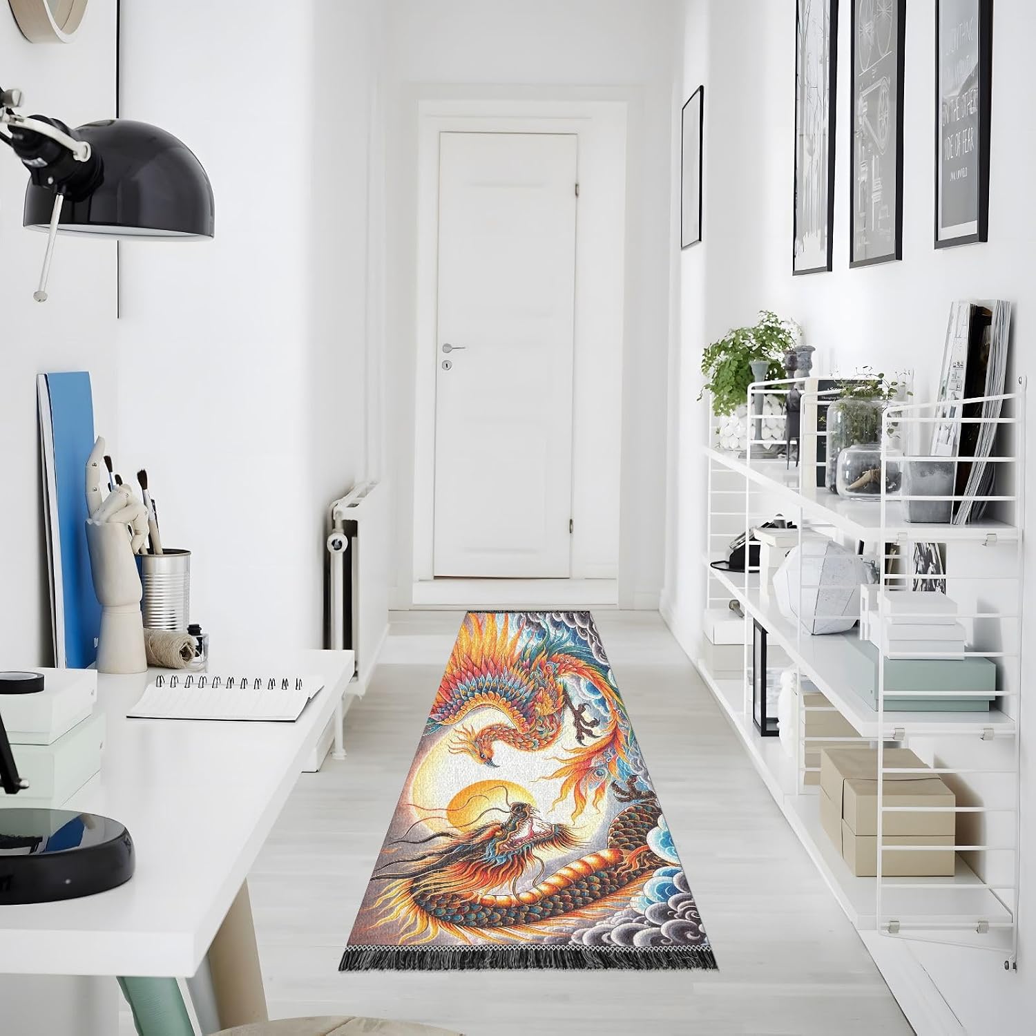 Kigai Dragon and Phoenix Runner Rug, Non Slip Washable Hallway Runner Rug Soft Carpet Runner for Bedroom, Entryway, Laundry 2' X 6'