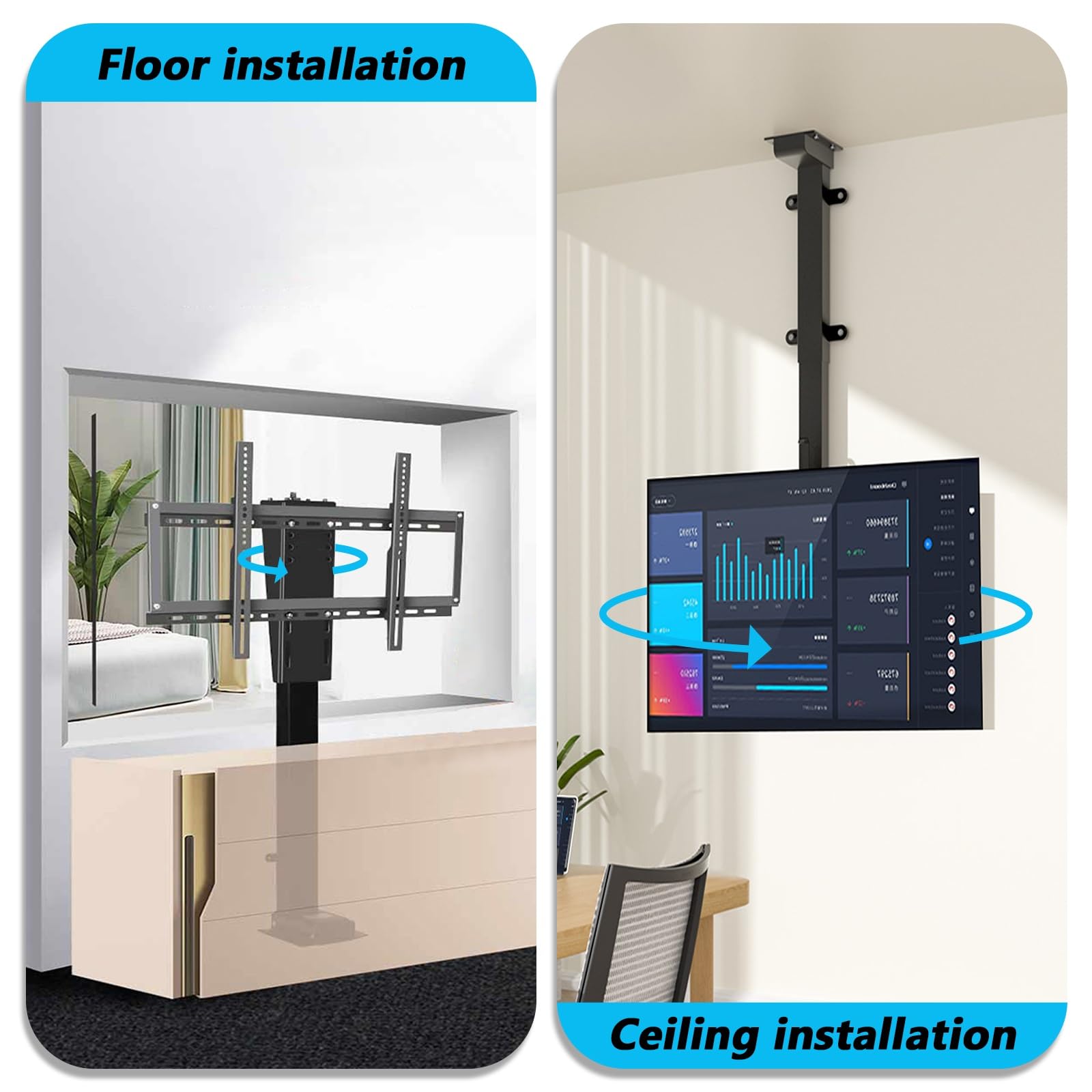 Soporte de TV motorizado eléctrico con rotación de 360° para televisores de pantalla plana de 32 70 pulgadas VESA 200 x 200 600 x 400 mm, soporta hasta 60 kg manual y mando a distancia incluido