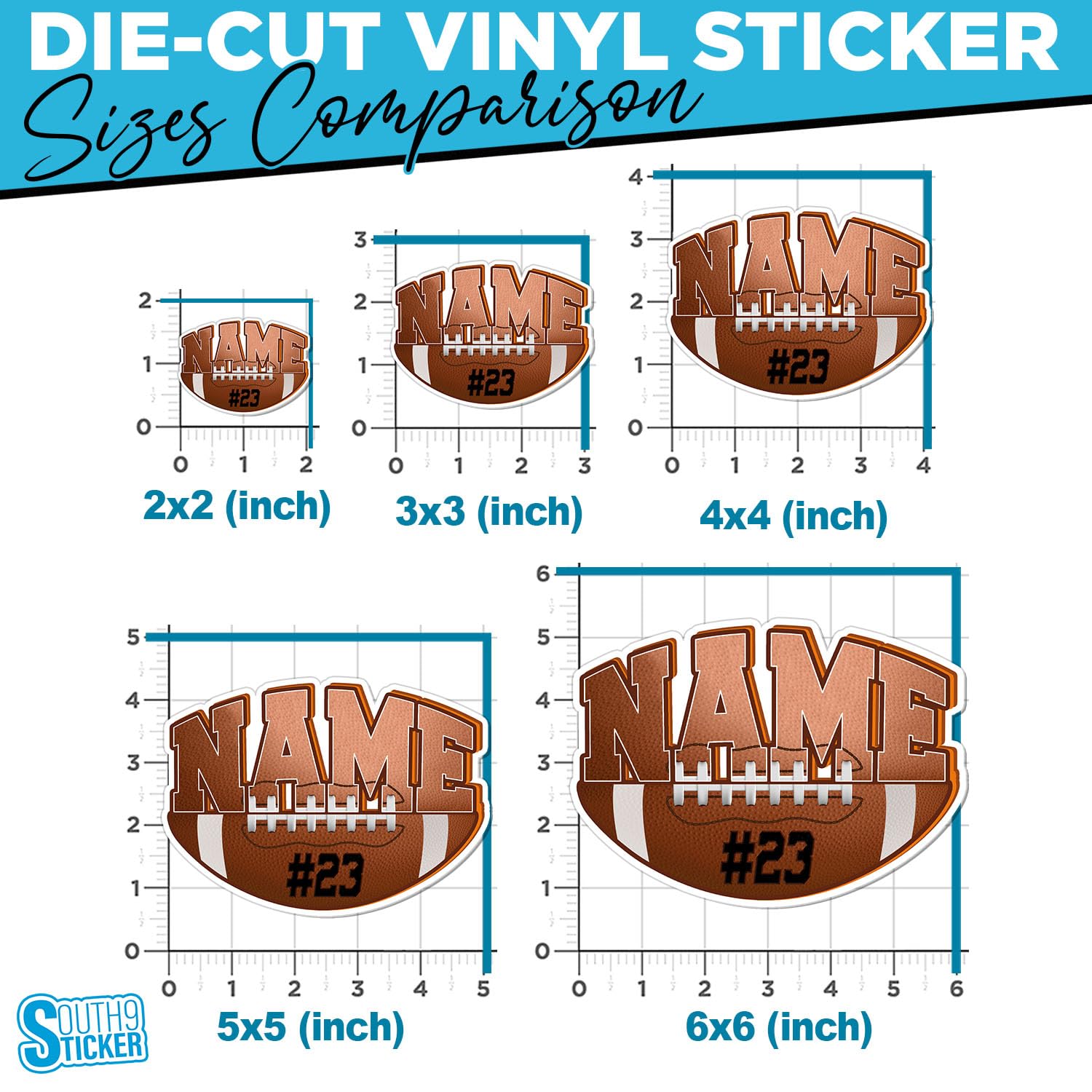 Custom Football Sticker – Personalized Team Name & Number, Waterproof DTF Vinyl, For Laptops, Bottles, Cars