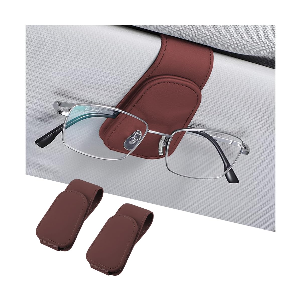 AICEL 2PCS Sunglasses Holders for Car Sun Visor, Magnetic Clip, Wine Red