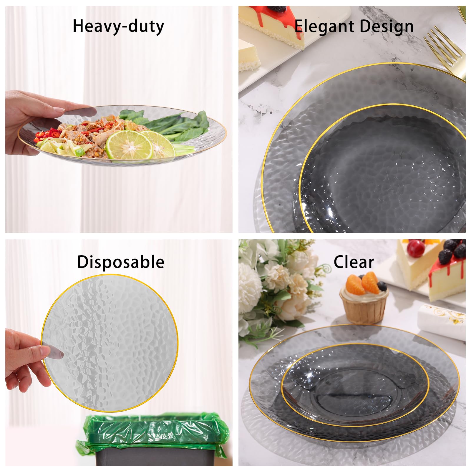Black & Gold Disposable Plates - 150 Pcs for 25 Guests -3 Black & Gold Disposable Plates - 150 Pcs for 25 Guests -3